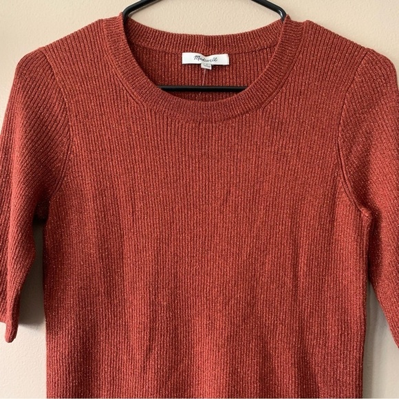 NWT Madewell Evening Sparkle Burnt Orange Ribbed Sweater Short Sleeve Top Small - Picture 5 of 13